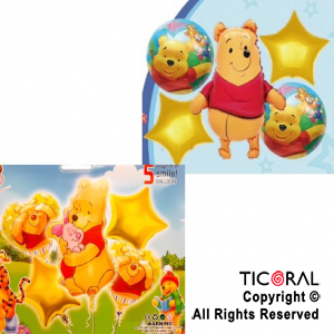 SET DE GLOBOS METALIZADO WINNIE POOH 5 UNIDADES X 1